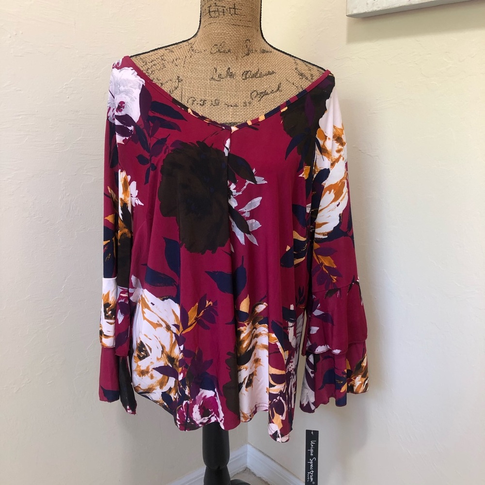Plus Size Blouse V-Neck Bell Sleeve Floral 3X